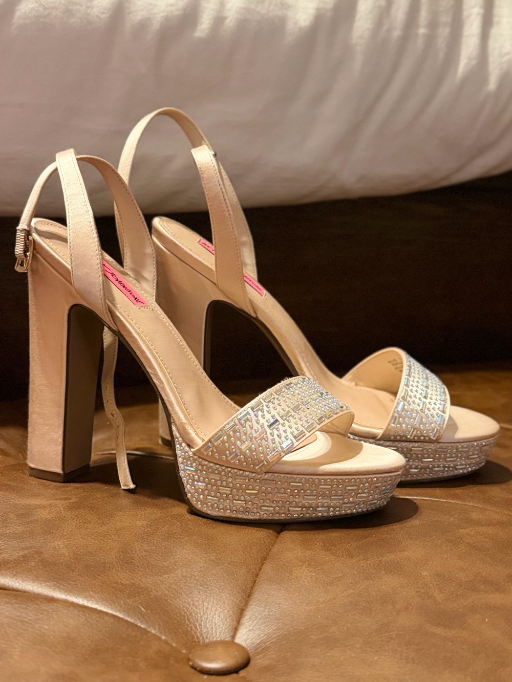 Betsey Johnson Allie Champagne Crystal-Embellished Platform